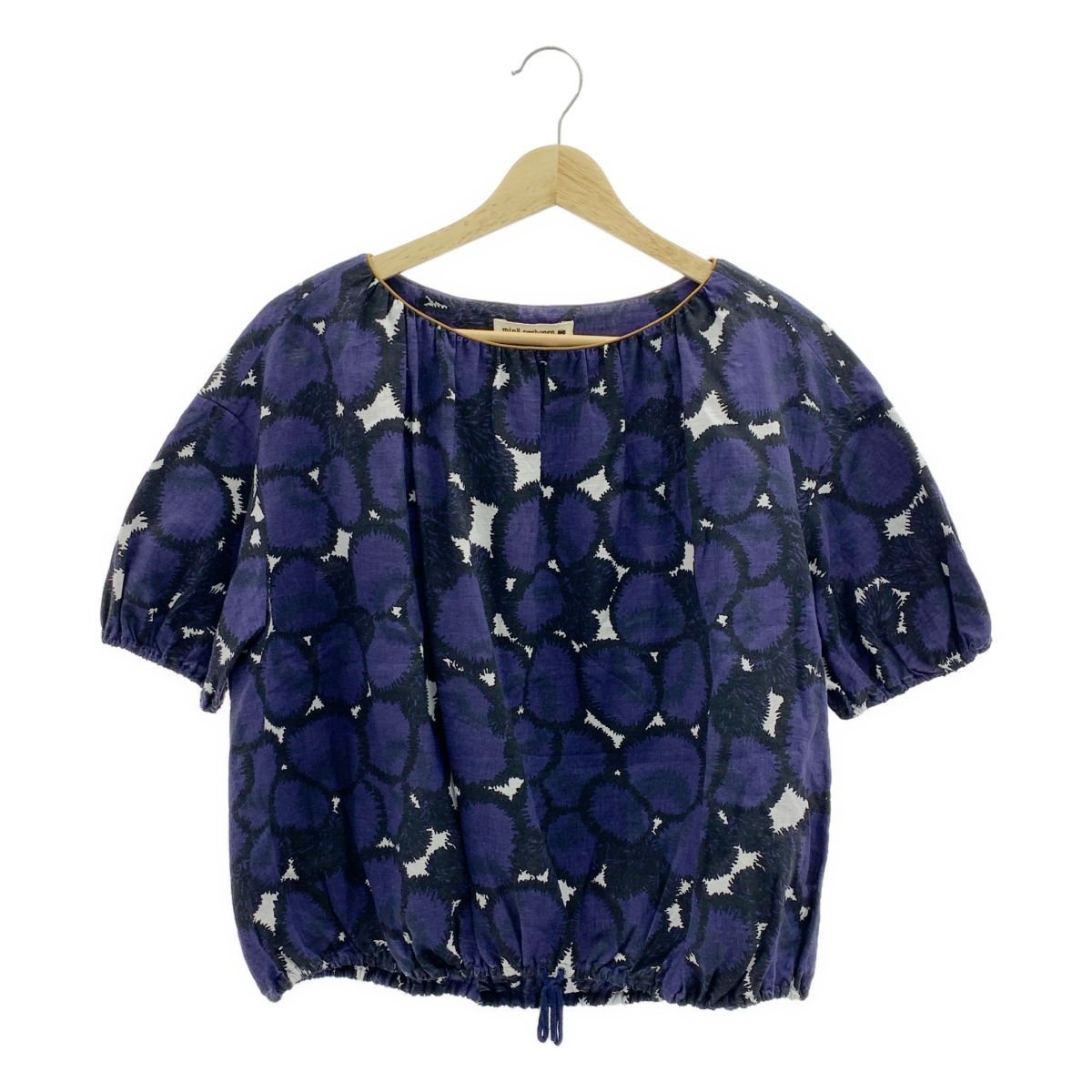 mina perhonen ミナペルホネン sumile リネン ギャザー プルオーバー 半袖ブラウス 36 ネイビー レディース