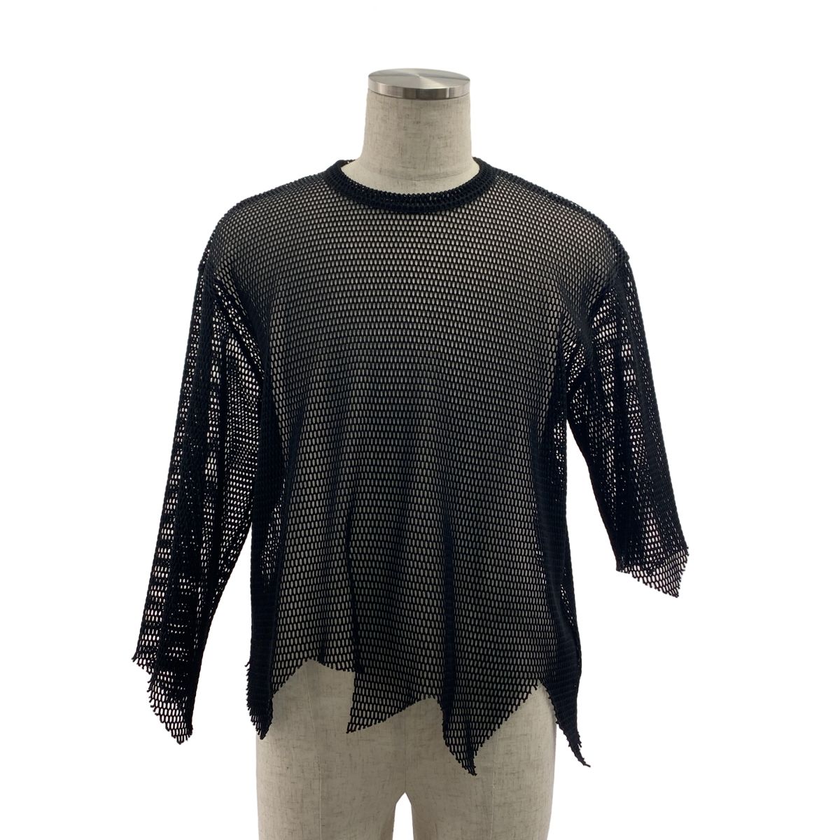 BLACK COMME des GARCONS ブラックコムデギャルソン 2025SS ポリエステル 変形 メッシュ クルーネック Tシャツ カットソー S ブラック メンズ