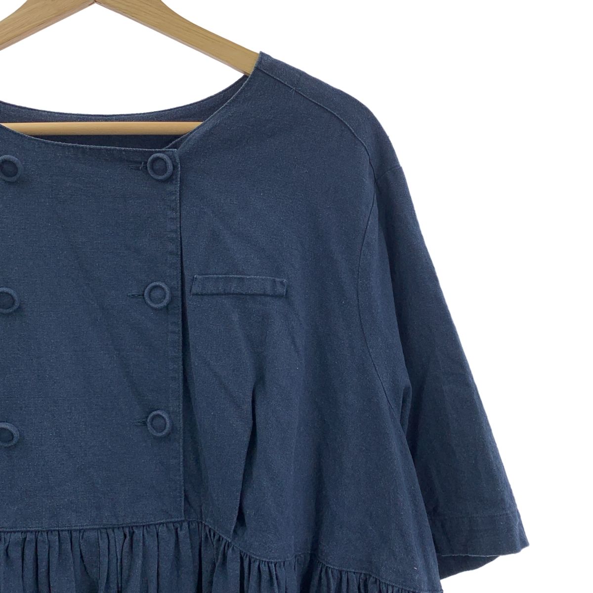 madder madder マダマダ ミルキーの司書ドレス リネン コットン ボリュームワンピース ネイビー レディース