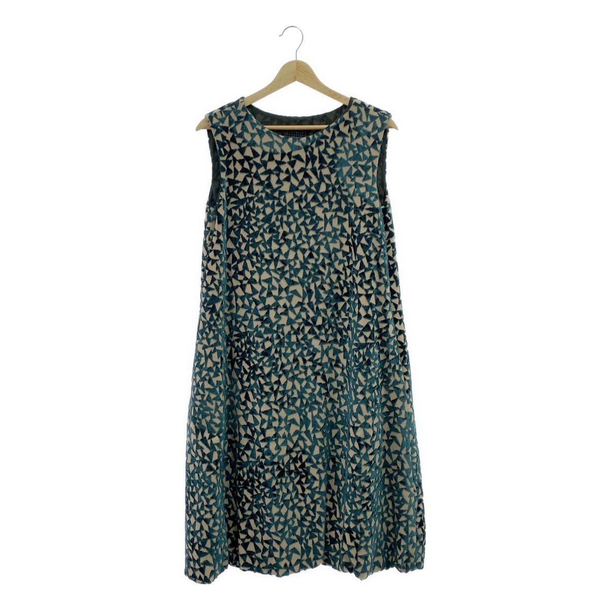 mina perhonen ミナペルホネン lit ベルベット バルーン ノースリーブワンピース 36 グリーン ベージュ レディース