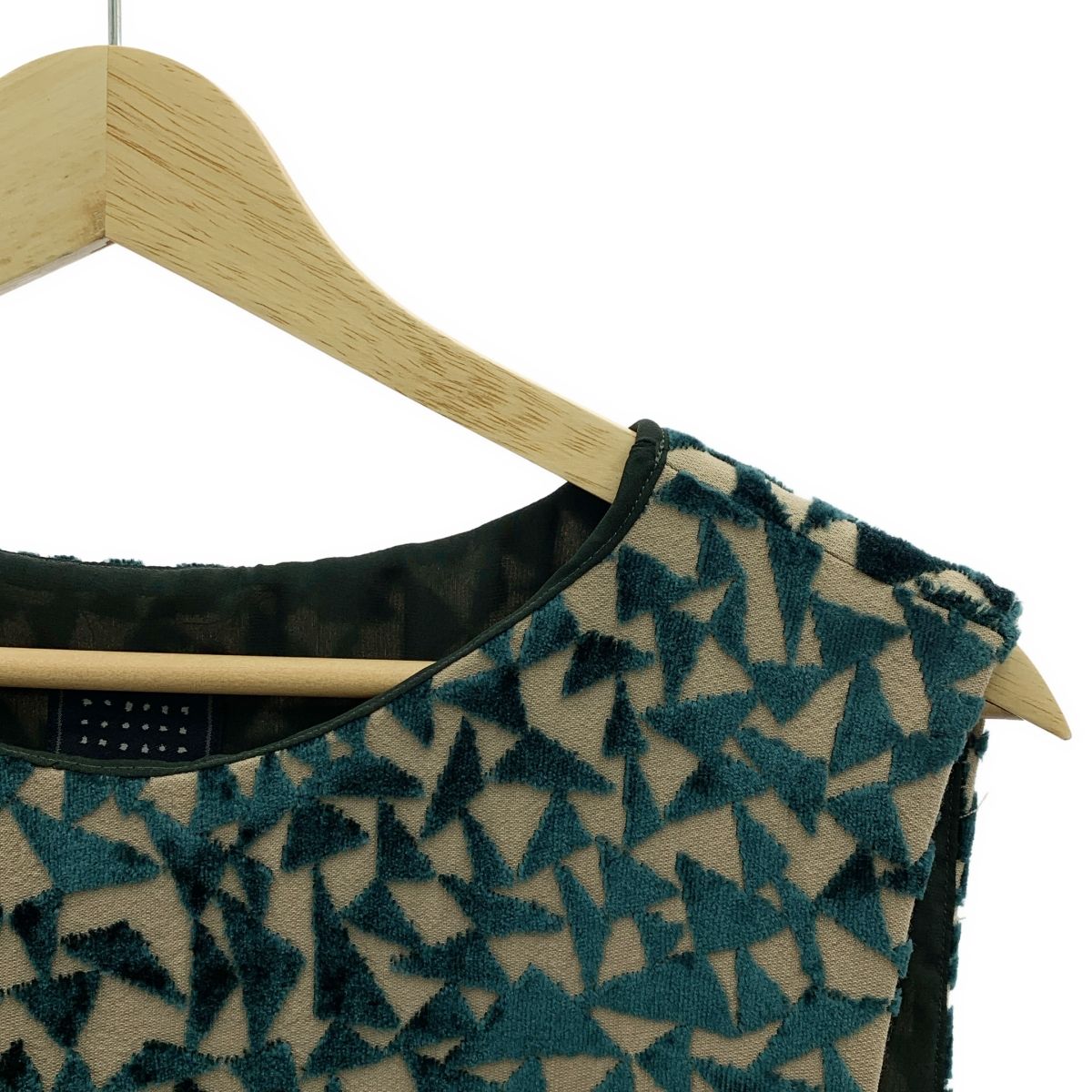 mina perhonen ミナペルホネン lit ベルベット バルーン ノースリーブワンピース 36 グリーン ベージュ レディース