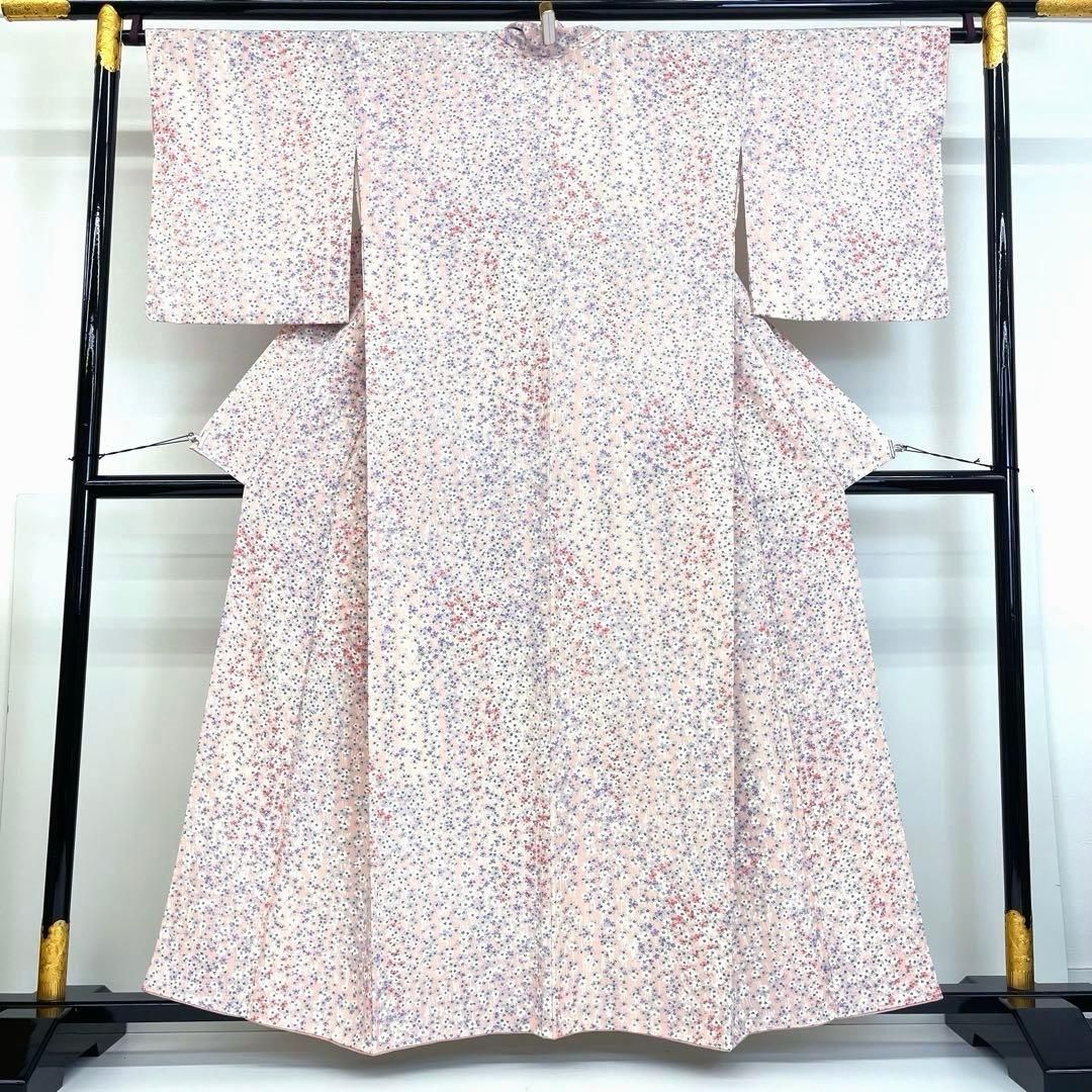 着物と帯 時流 K25782ts 正絹 小紋 ピンク 小花 裄ロング