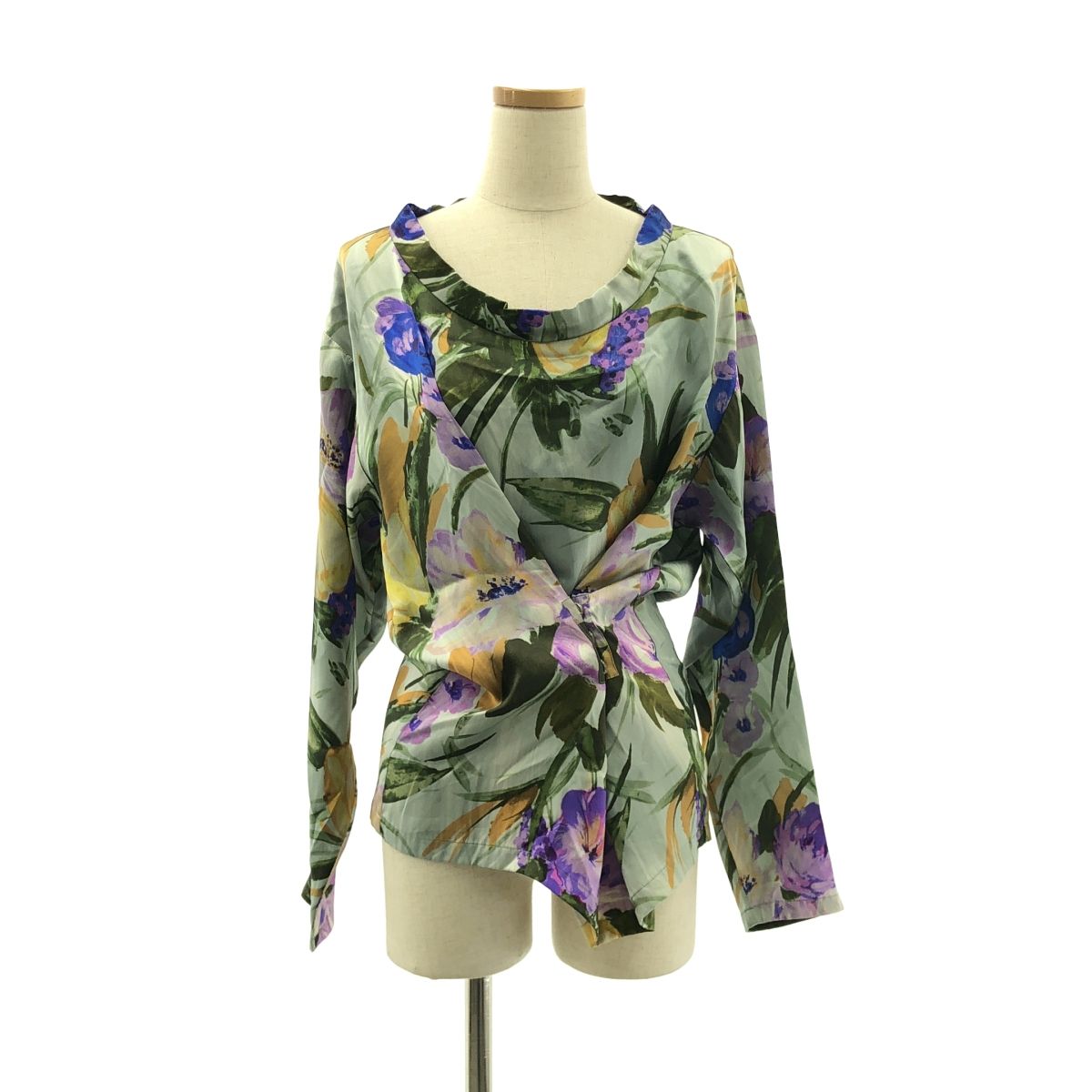 DRIES VAN NOTEN ドリスヴァンノッテン 2010AW シルク ウエストボタン フラワー プルオーバーブラウス シャツ 38 マルチ レディース