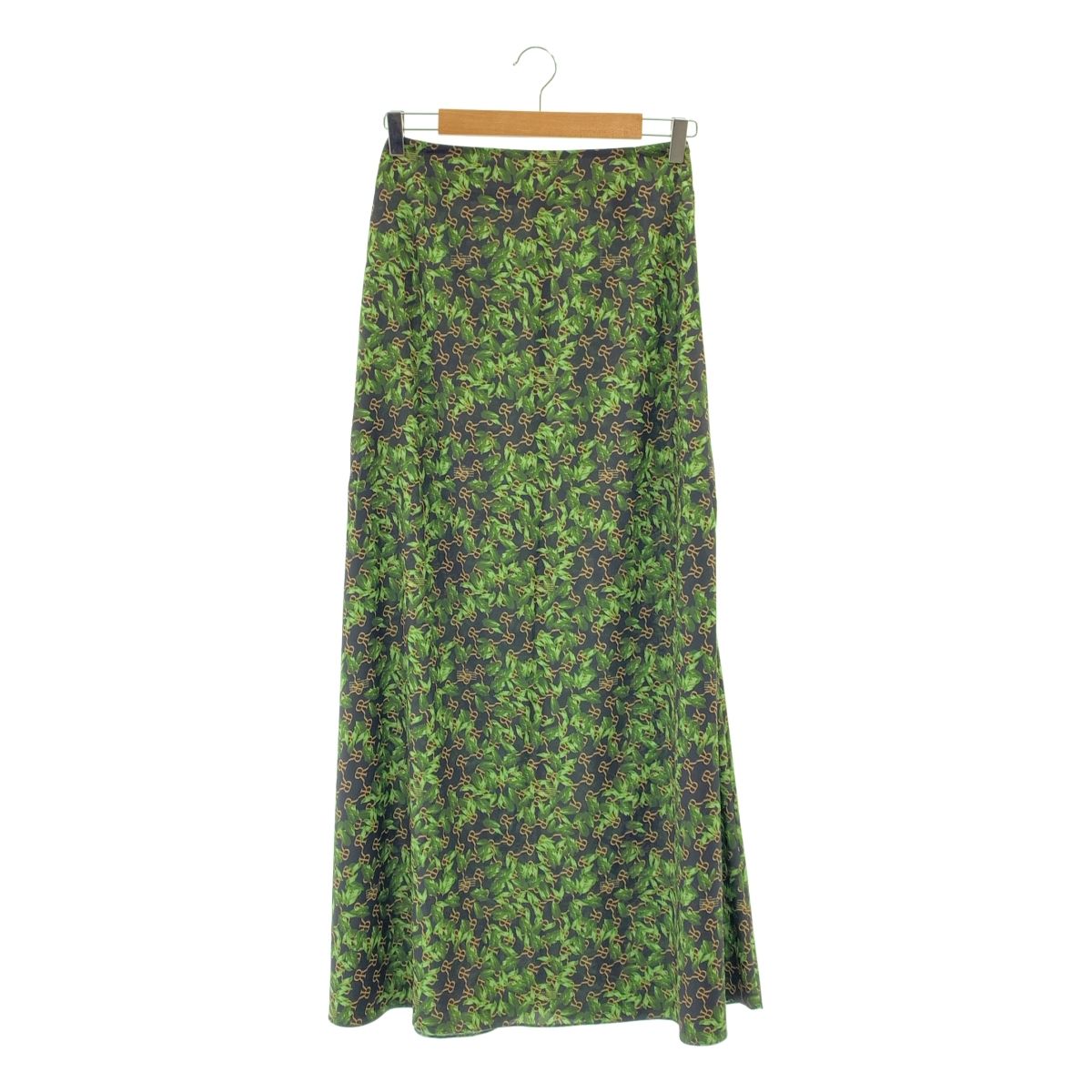 Rokh ロック ボタニカル ロゴプリント ロングスカート 34 グリーン系 レディース