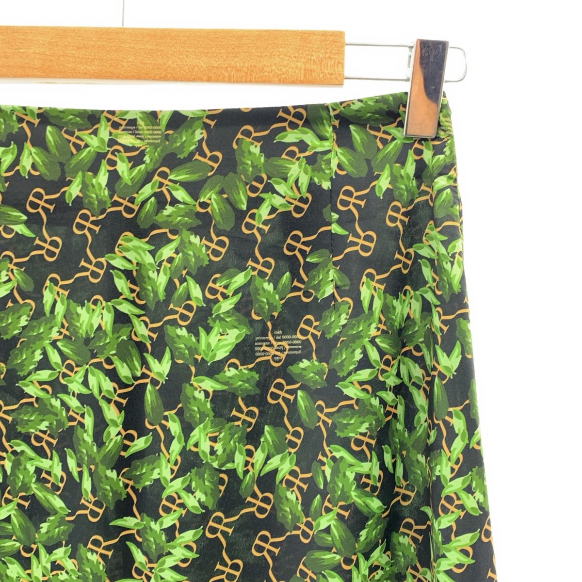 Rokh ロック ボタニカル ロゴプリント ロングスカート 34 グリーン系 レディース