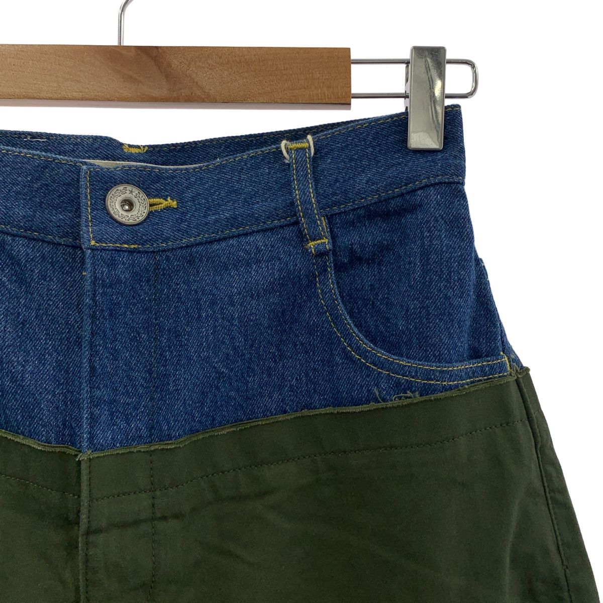 LEINWANDE ラインヴァンド Work Trousers デニム 切替 パンツ S カーキ インディゴ レディース