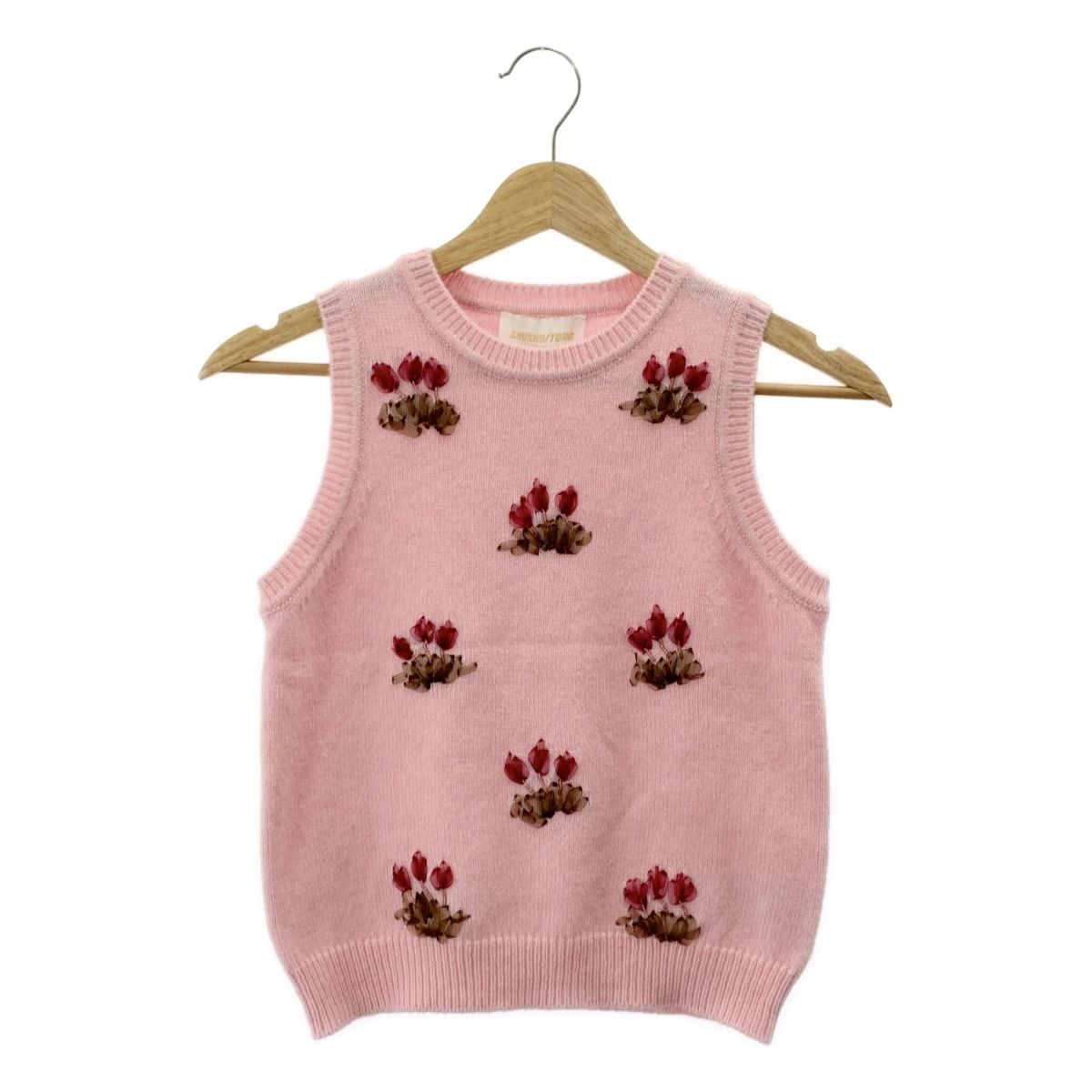 SHUSHU TONG シュシュ トング フラワー装飾 ニット ベスト M ピンク レディース