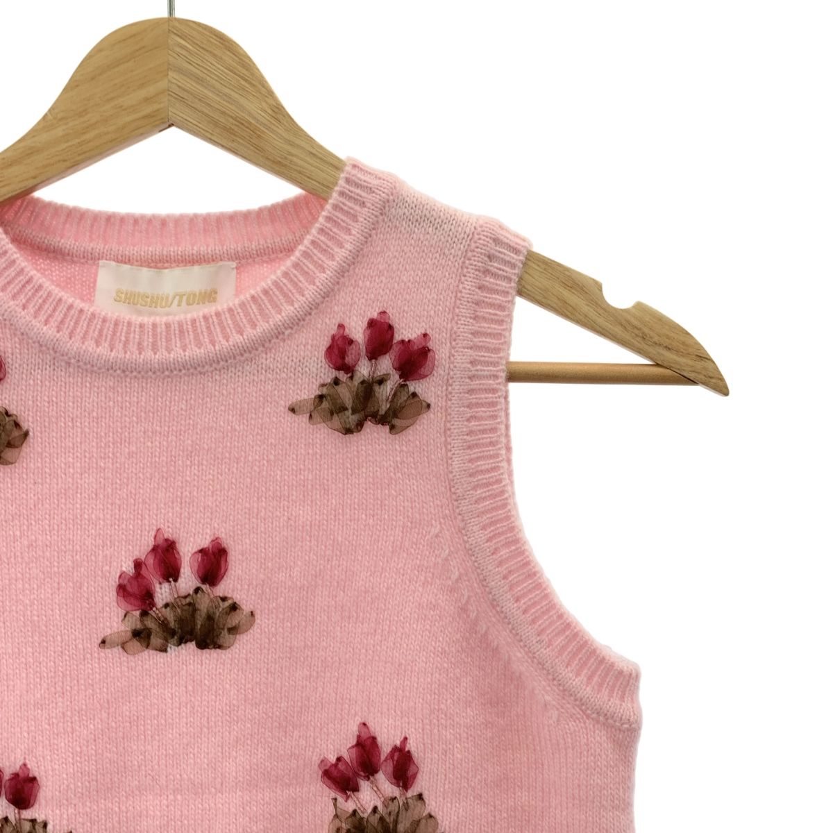 SHUSHU TONG シュシュ トング フラワー装飾 ニット ベスト M ピンク レディース