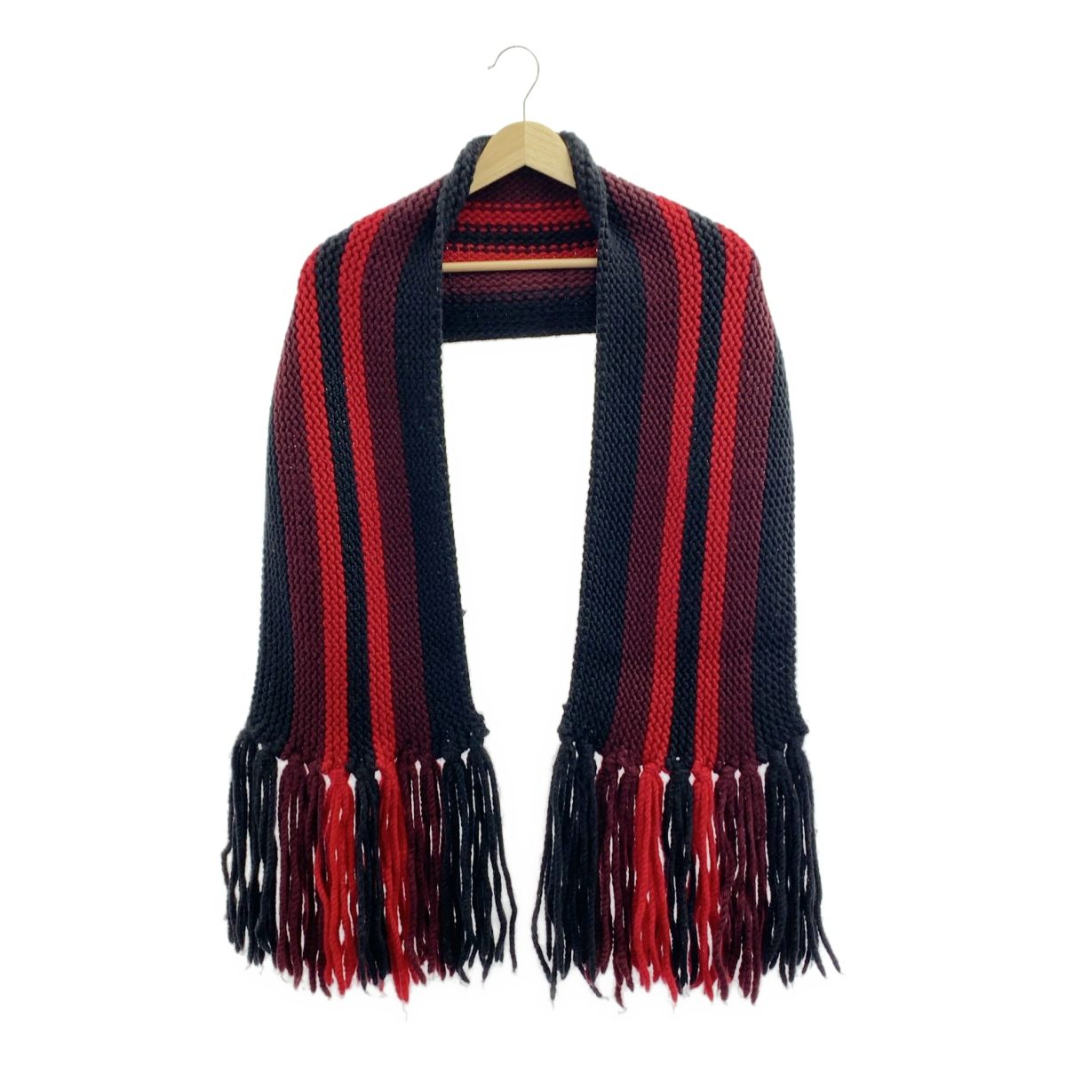 GUCCI グッチ ウール フリンジ ストール マフラー ユニセックス ブラック ボルドー レッド メンズ