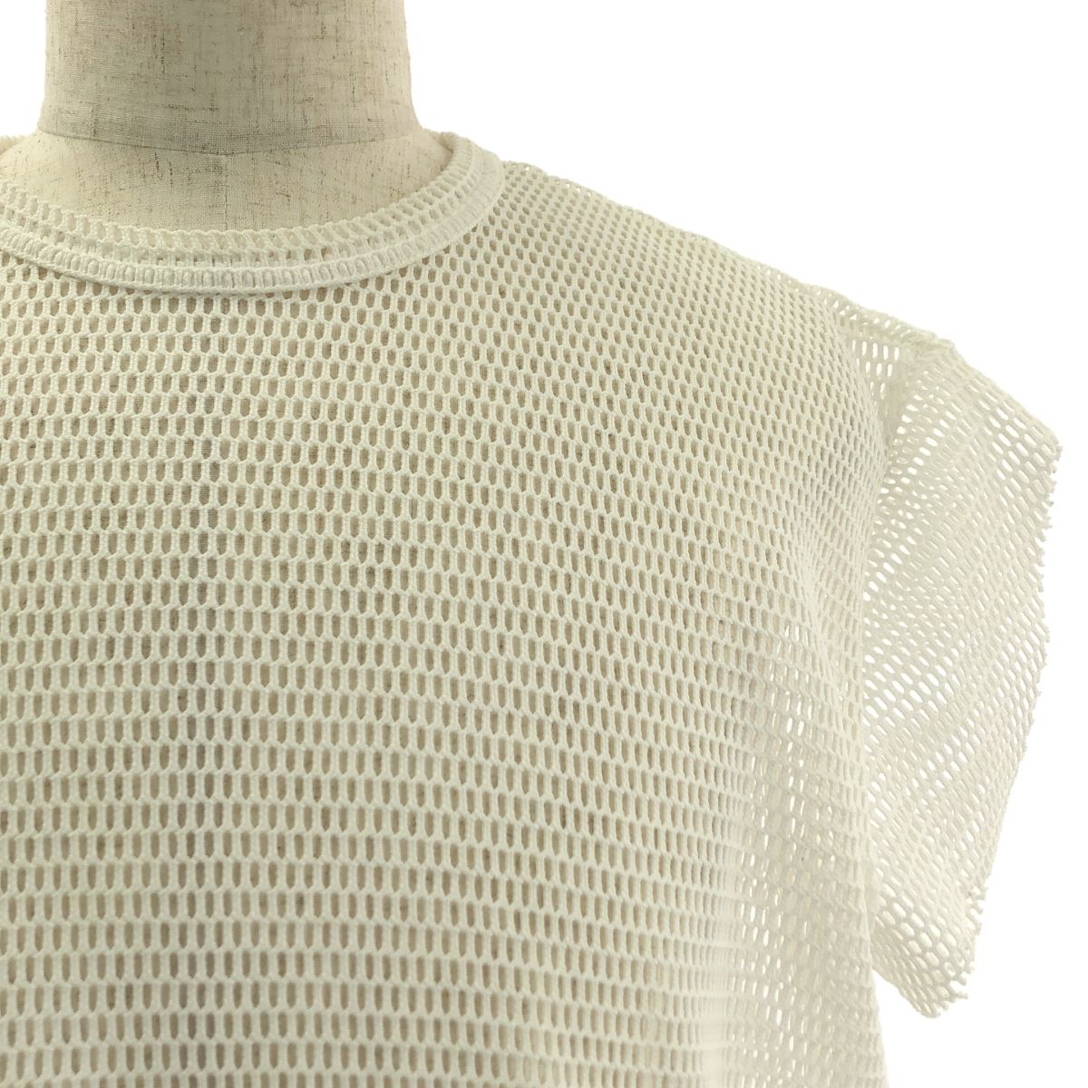 BLACK COMME des GARCONS ブラックコムデギャルソン 2025SS ポリエステル 変形 メッシュ クルーネック Tシャツ カットソー S ホワイト メンズ