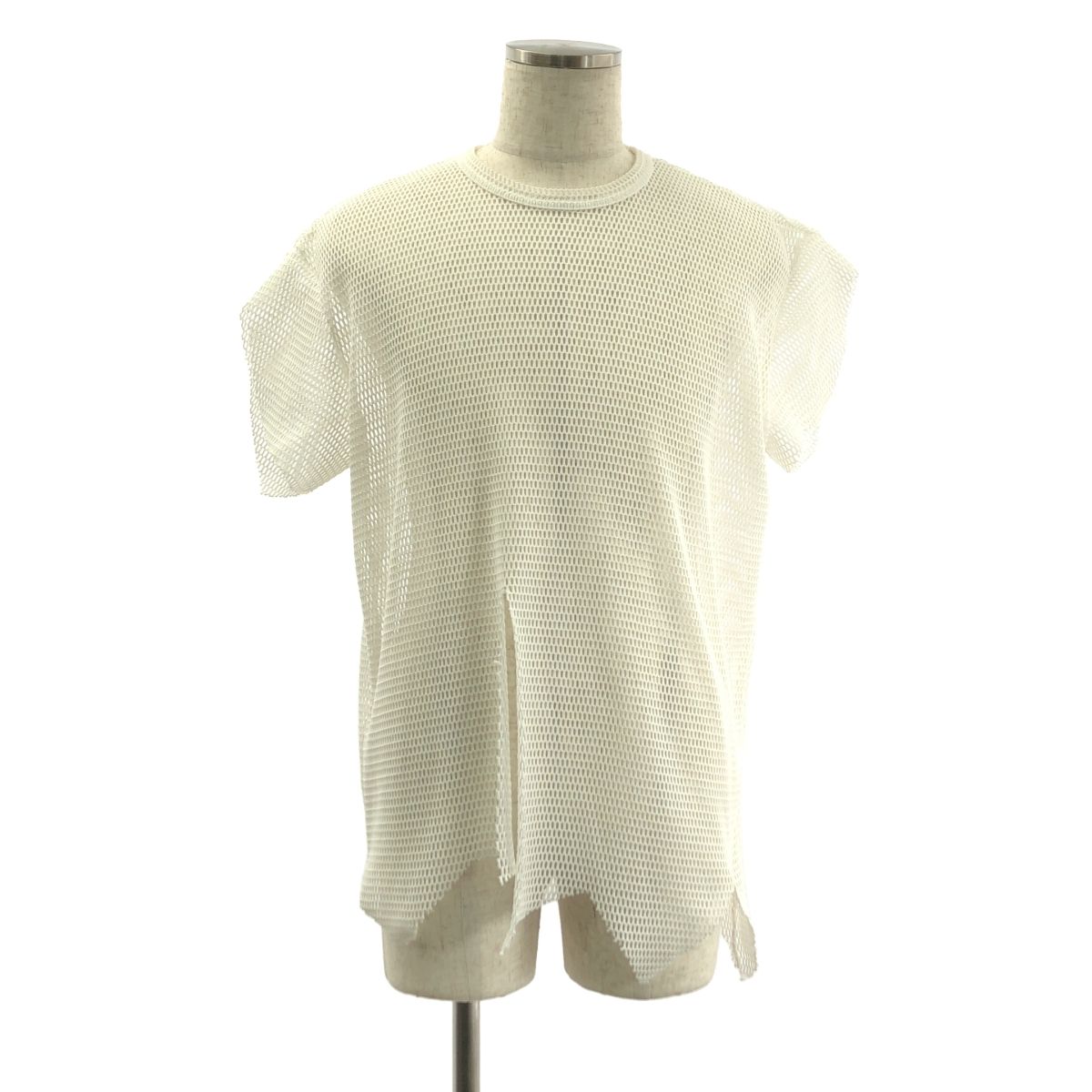 BLACK COMME des GARCONS ブラックコムデギャルソン 2025SS ポリエステル 変形 メッシュ クルーネック Tシャツ カットソー S ホワイト メンズ