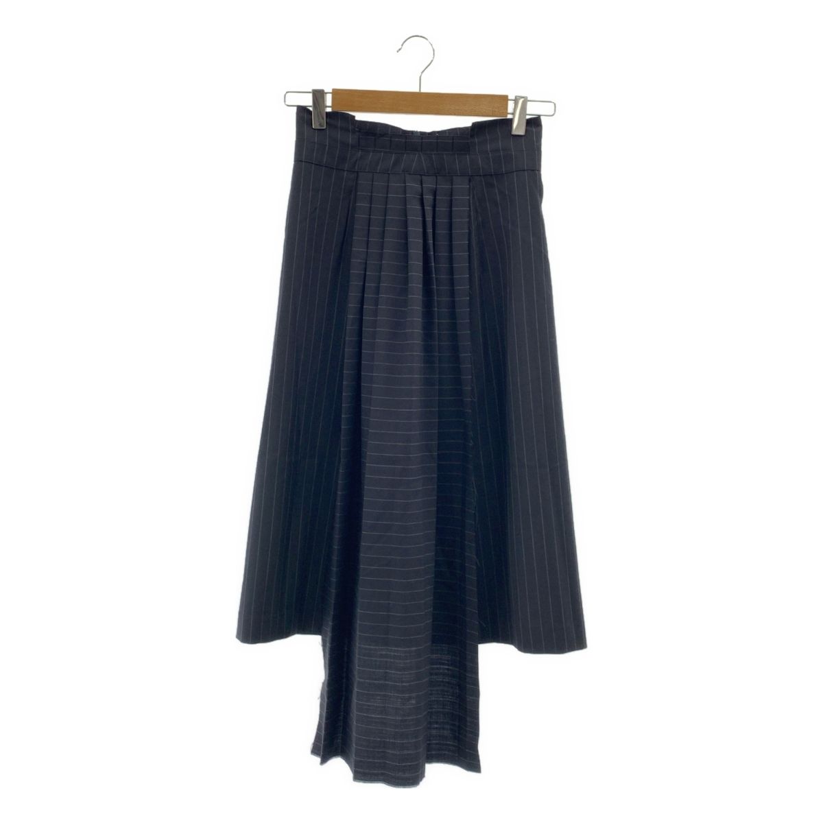 Off-White オフホワイト ウール ストライプ アシンメトリー プリーツスカート XS ネイビー レディース