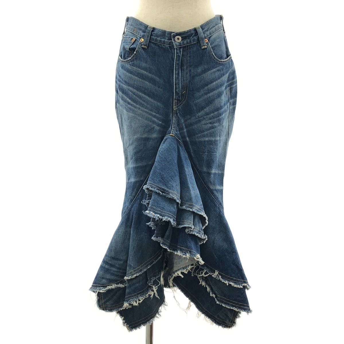 JUNYA WATANABE COMME des GARCONS ジュンヤワタナベ 2009SS レイヤード カットオフ デニムスカート S インディゴ レディース