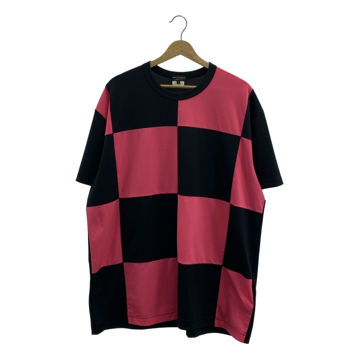 COMME des GARCONS HOMME PLUS コムデギャルソンオムプリュス 2025SS ポリエステル チェッカー Tシャツ S ブラック ピンク メンズ