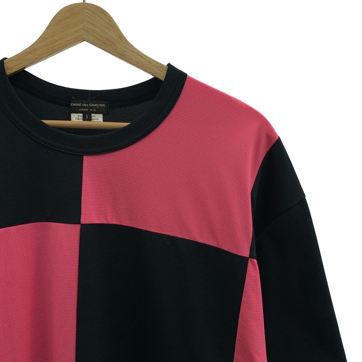 COMME des GARCONS HOMME PLUS コムデギャルソンオムプリュス 2025SS ポリエステル チェッカー Tシャツ S ブラック ピンク メンズ