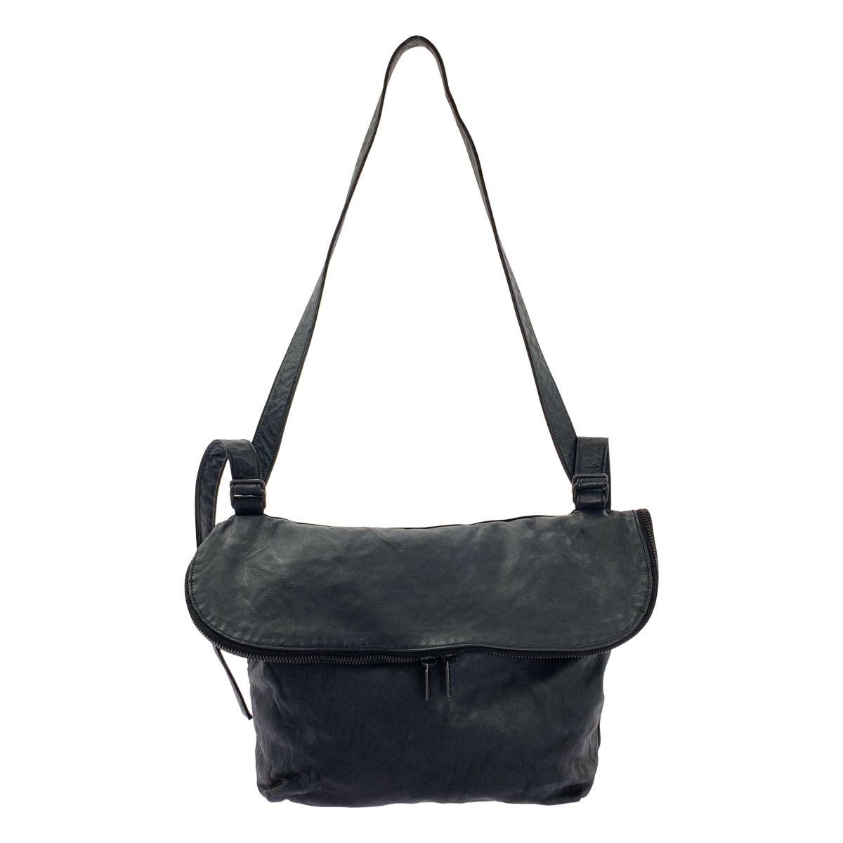 YOHJI YAMAMOTO POUR HOMME ヨウジヤマモトプールオム 2025SS PRODUCT DYEING HORSE FLAP SHOULDER BAG レザーショルダーバッグ ブラック メンズ