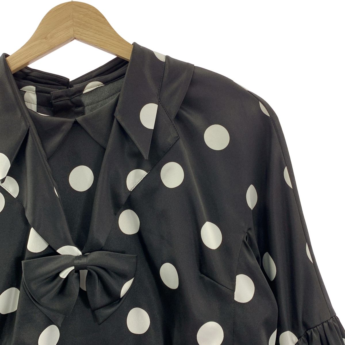 COMME des GARCONS コムデギャルソン ドット リボンタイ ボリュームスリーブ ブラウス シャツ S ブラック ホワイト レディース