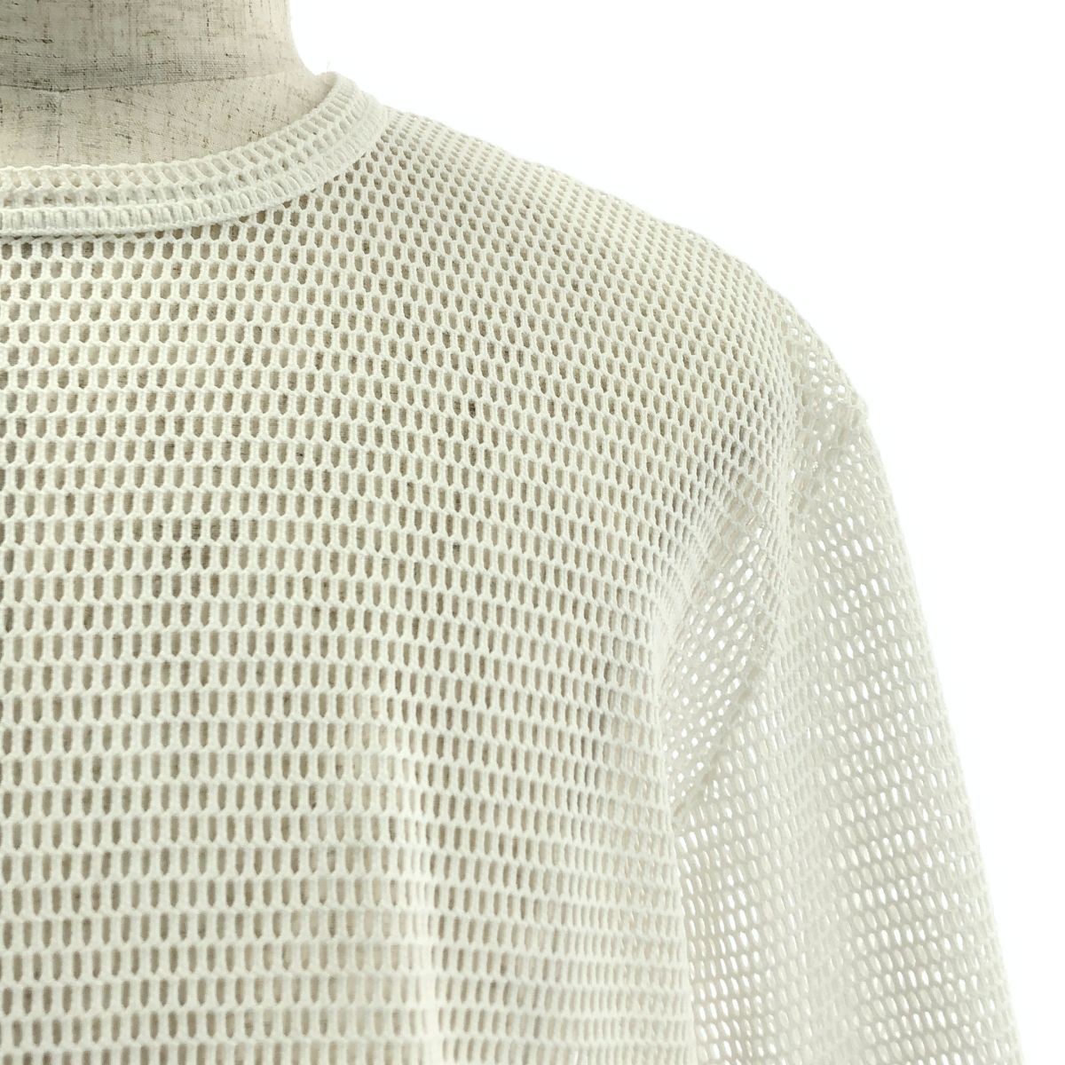 BLACK COMME des GARCONS ブラックコムデギャルソン ポリエステル 変形 メッシュ クルーネック Tシャツ カットソー S ホワイト メンズ