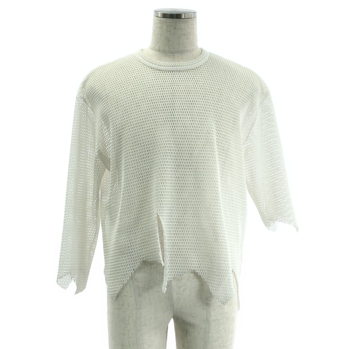 BLACK COMME des GARCONS ブラックコムデギャルソン ポリエステル 変形 メッシュ クルーネック Tシャツ カットソー S ホワイト メンズ