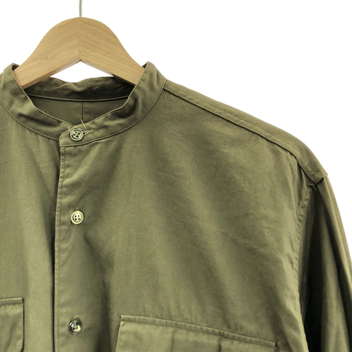 流行に敏感 COMOLI コモリ Band color shirt コットン バンド シャツ 1 カーキ メンズ ふわふわの