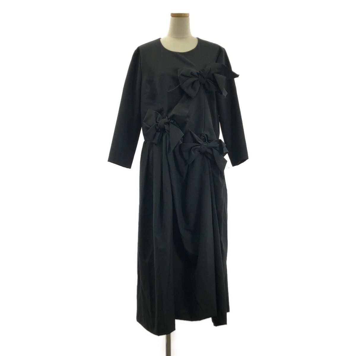 COMME des GARCONS COMME des GARCONS コムコム 2021AW ウール 立体 リボン 装飾 プルオーバーワンピース L ブラック レディース