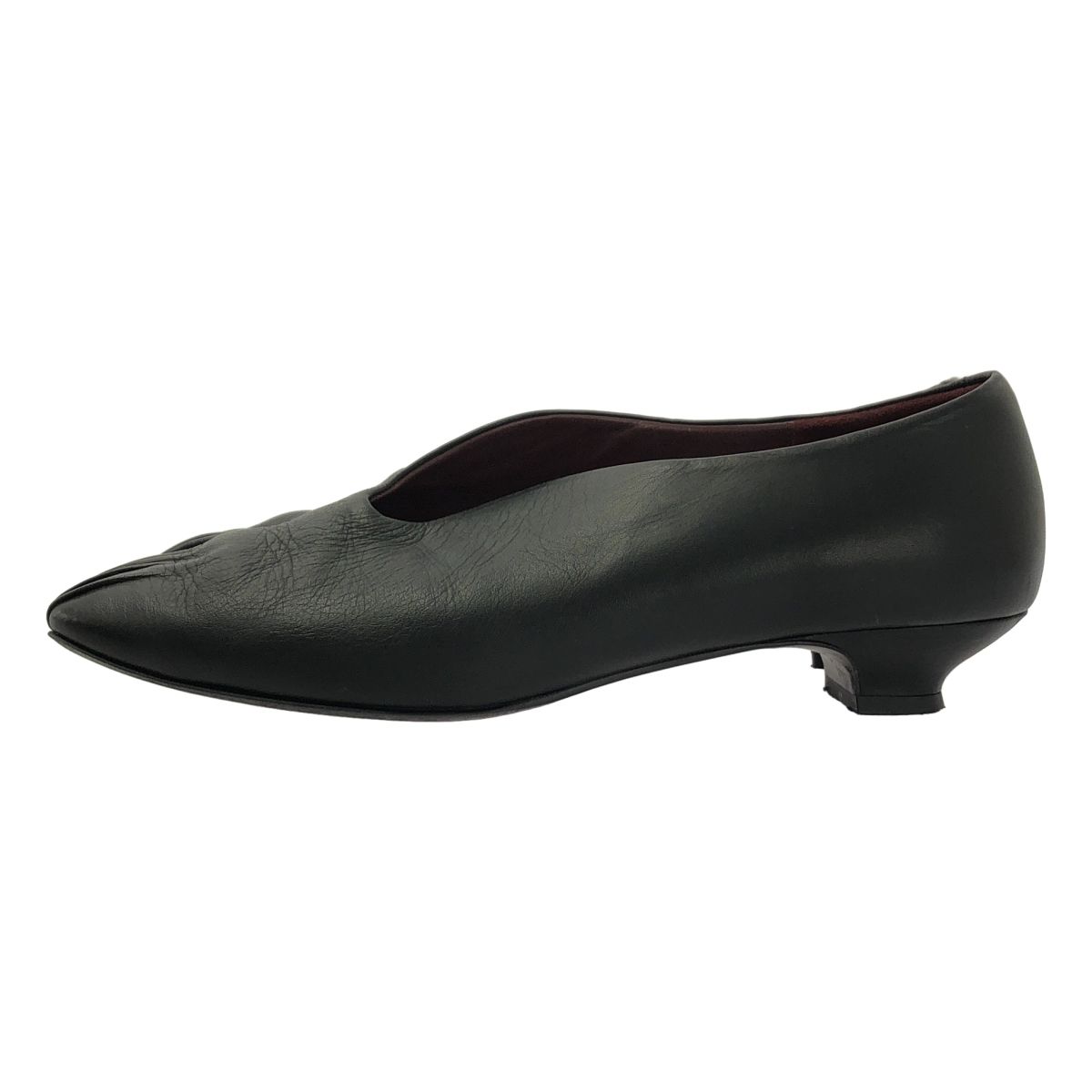 Mame Kurogouchi マメクロゴウチ Curved Line Low Heel Slipon レザー ヒール スリッポン シューズ 23 1 2 ブラック レディース