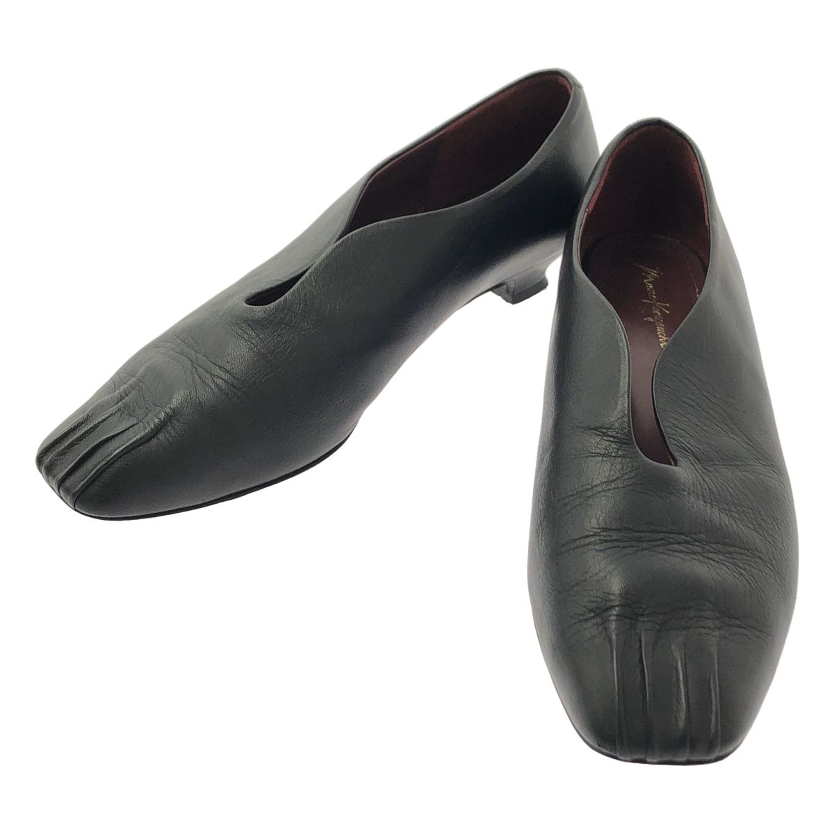 Mame Kurogouchi マメクロゴウチ Curved Line Low Heel Slipon レザー ヒール スリッポン シューズ 23 1 2 ブラック レディース