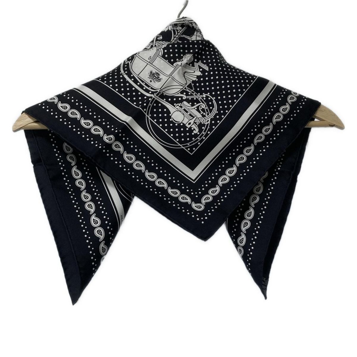 HERMES エルメス スカーフ カレ55 黒×白 馬車柄