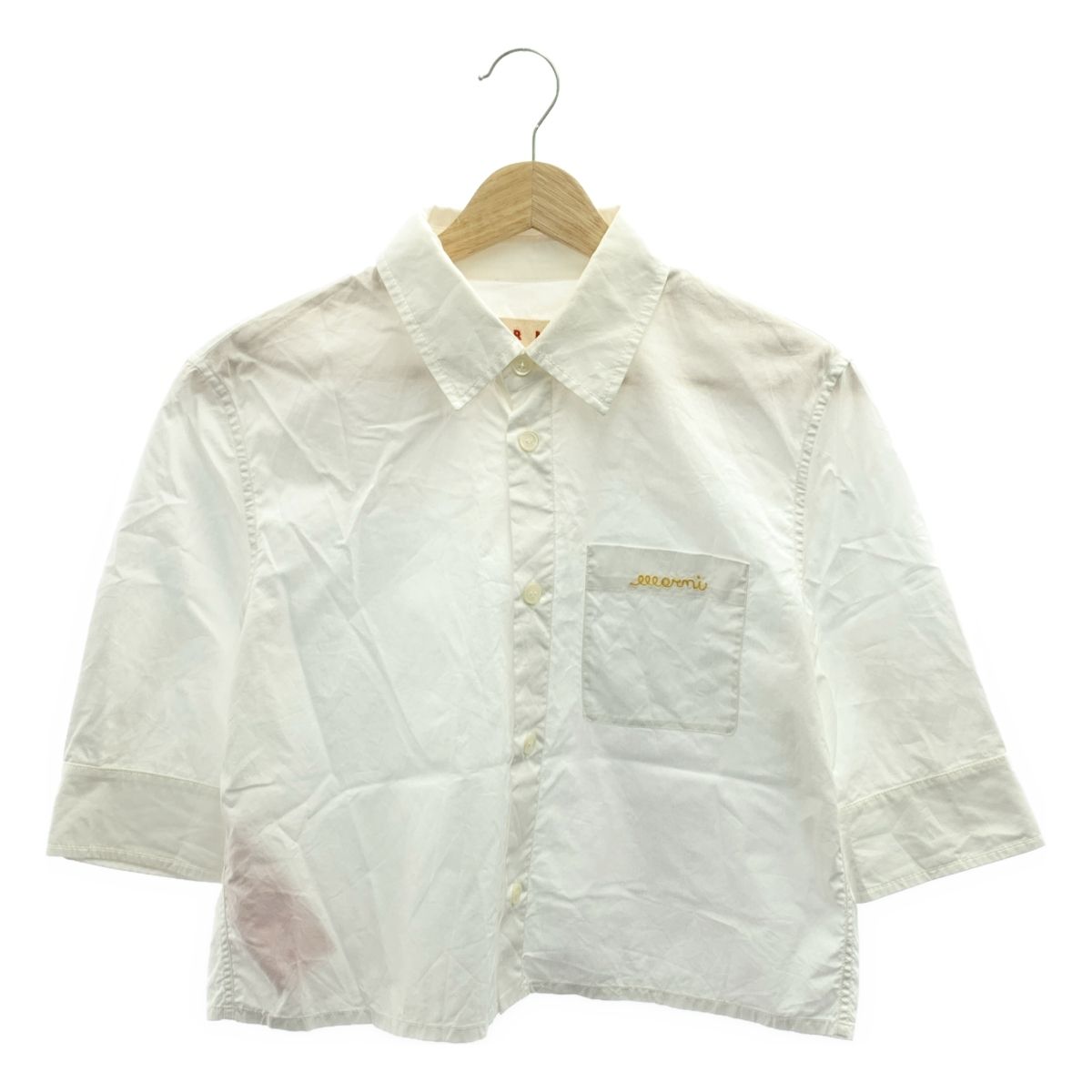 MARNI マルニ 2025SS ロゴ刺しゅう クロップド 半袖シャツ 40 ホワイト レディース