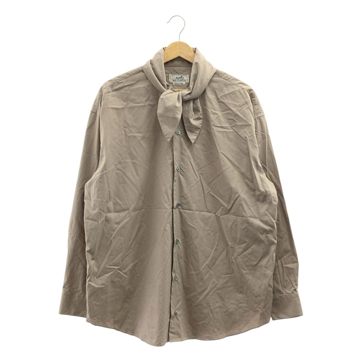 HERMES エルメス コットン タイ セリエボタン オーバーシルエット シャツ 14 1 2 37 グレー系 メンズ