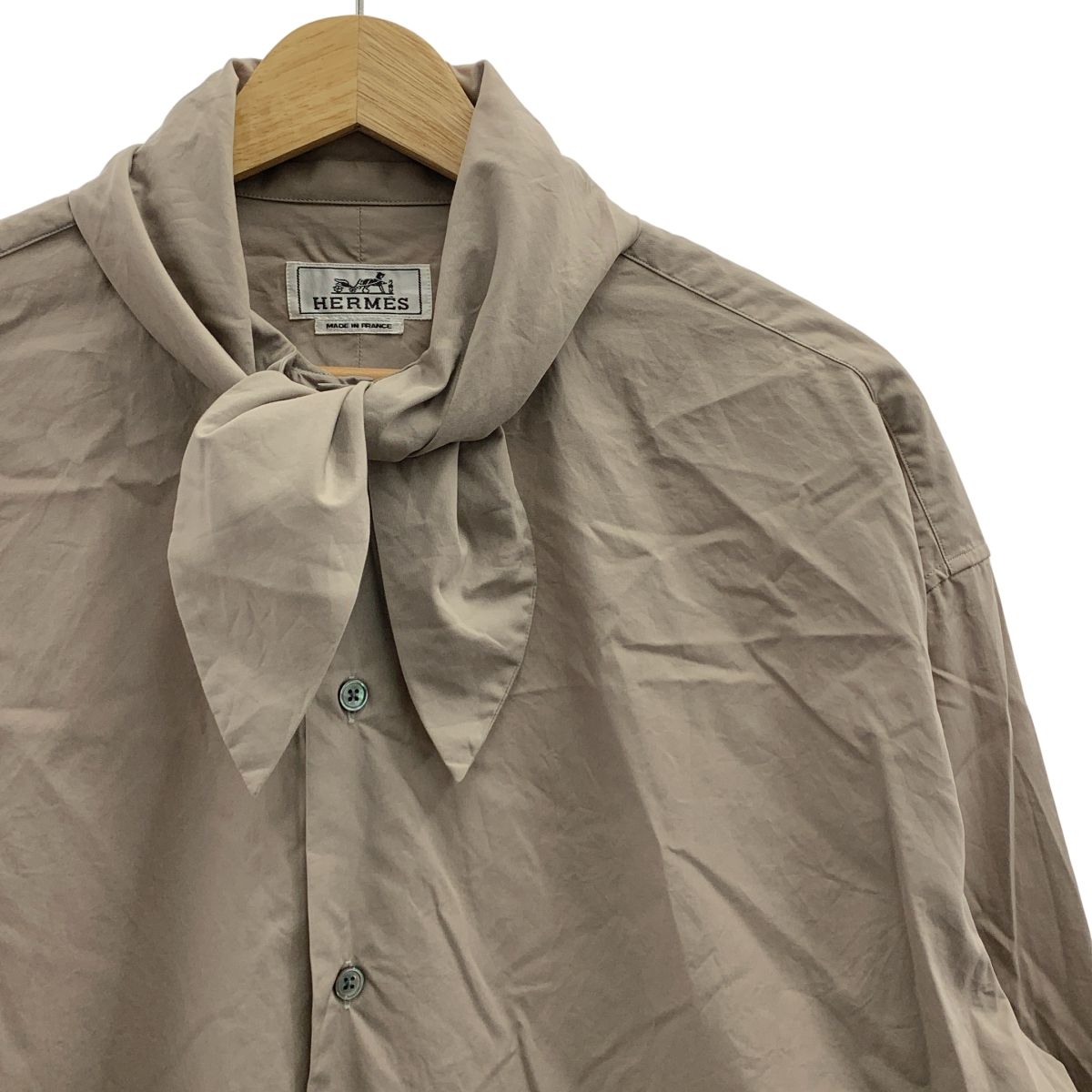 HERMES エルメス コットン タイ セリエボタン オーバーシルエット シャツ 14 1 2 37 グレー系 メンズ