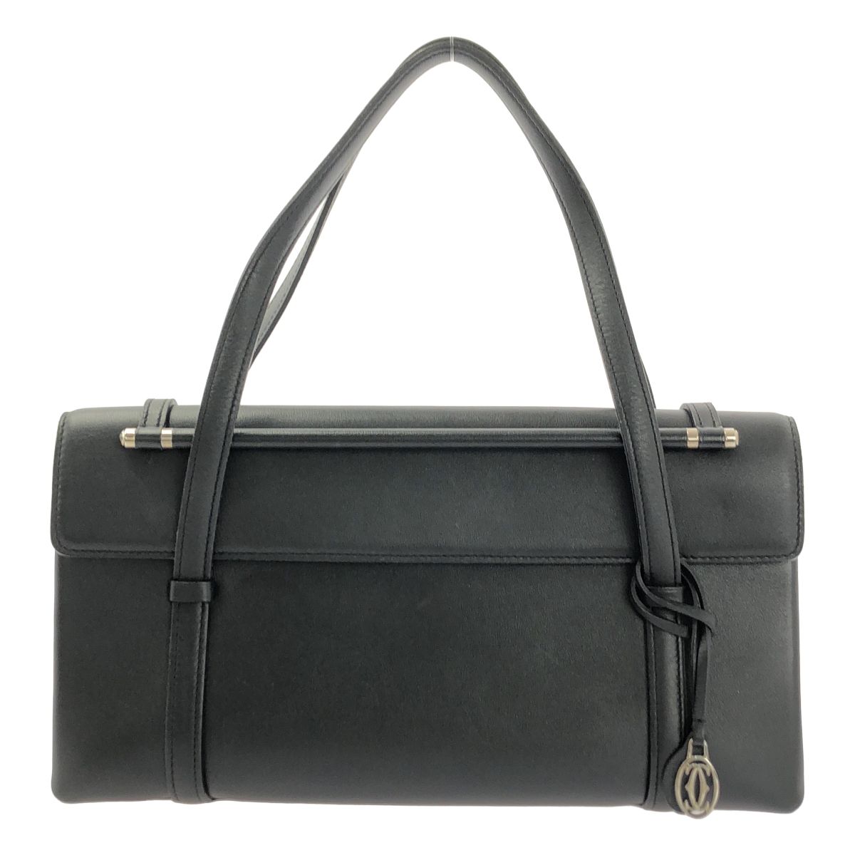 Cartier カルティエ カボション レザー スクエア ハンド バッグ ブラック レディース