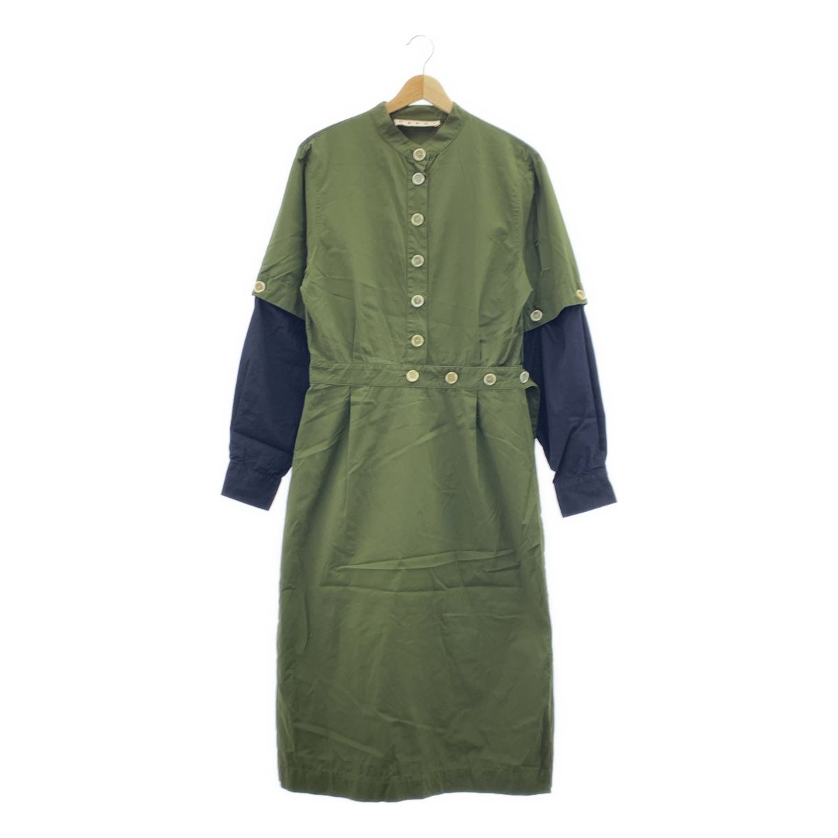MARNI マルニ コットンポプリン 袖切替 スタンド シャツワンピース 42 カーキ レディース