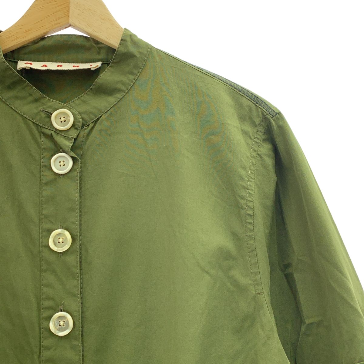 MARNI マルニ コットンポプリン 袖切替 スタンド シャツワンピース 42 カーキ レディース
