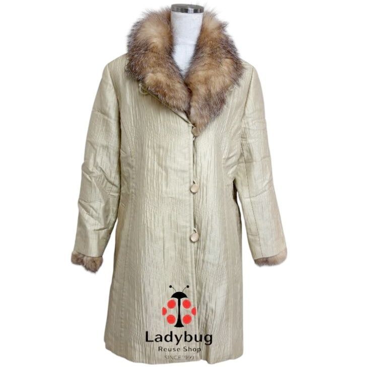 レリアン キルティングコート シルクブレンド シャンパンベージュ 中綿ライナー付き 11号