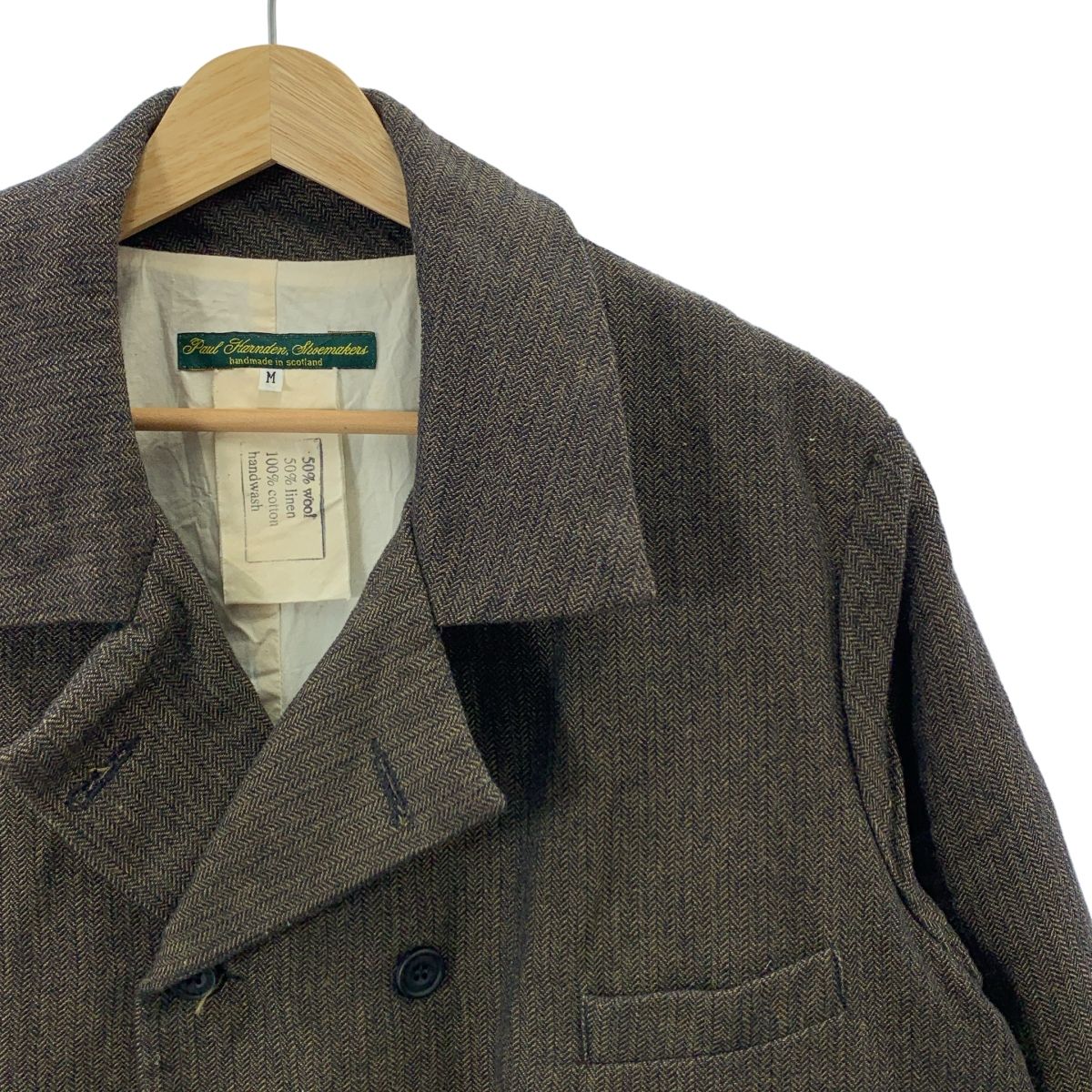 Paul Harnden ポールハーデン ウールリネン ヘリンボーンジャケット M ブラック ブラウン メンズ