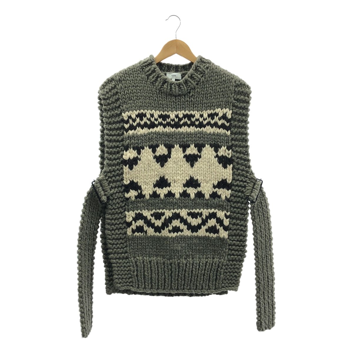 HYKE ハイク COWICHAN SWEATER VEST カウチン ニット ベスト 1 グレー アイボリー レディース