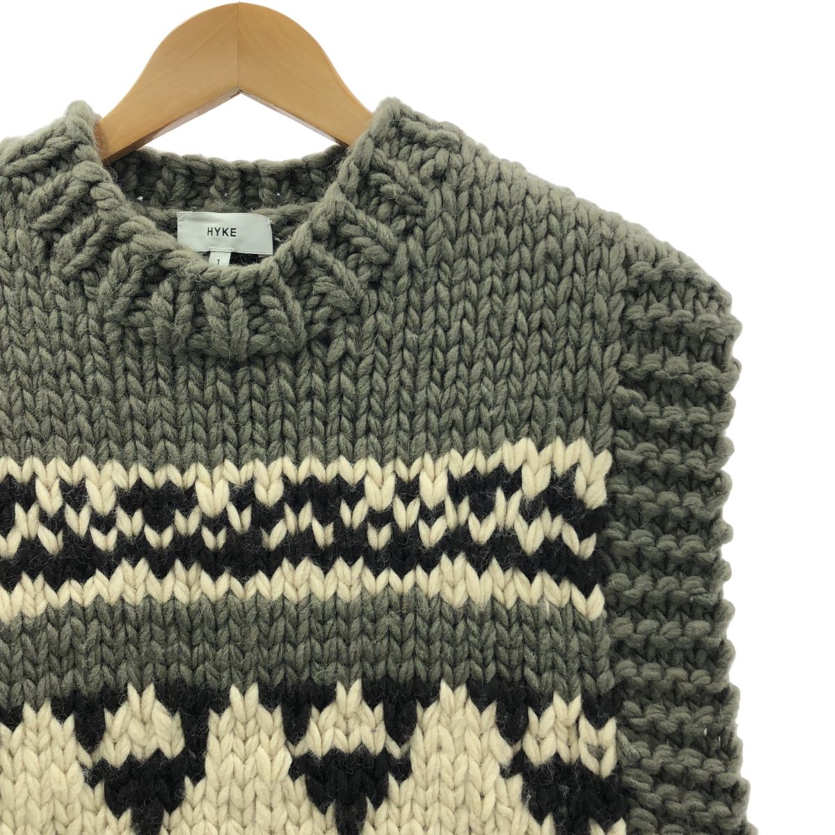 HYKE ハイク SWEATER VEST カウチン ニット ベスト 1 グレー アイボリー レディース