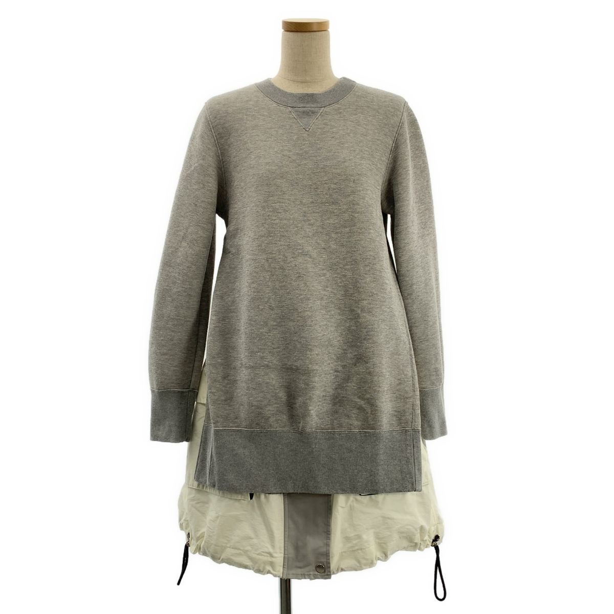 sacai サカイ ナイロン 異素材切替 ドッキング ドローストリング スウェット ワンピース 2 グレー レディース