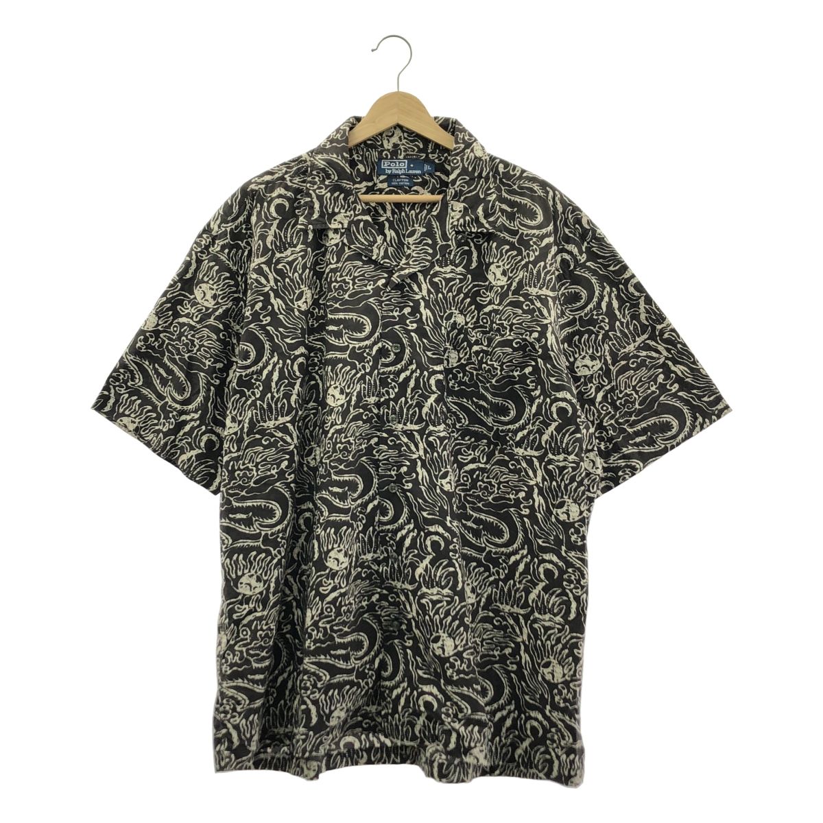 POLO BY RALPH LAUREN ポロバイラルフローレン ヴィンテージ CLAYTON コットン ドラゴン柄 オープン 半袖シャツ L ブラック系 メンズ