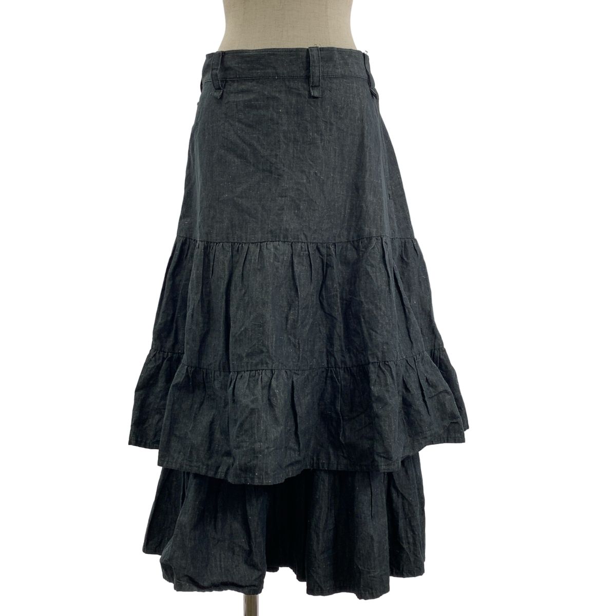 Y s ワイズヨウジヤマモト 2006SS コットン リネン サイドジップ ギャザー ボリューム フ ロングスカート 2 インディゴ系 レディース
