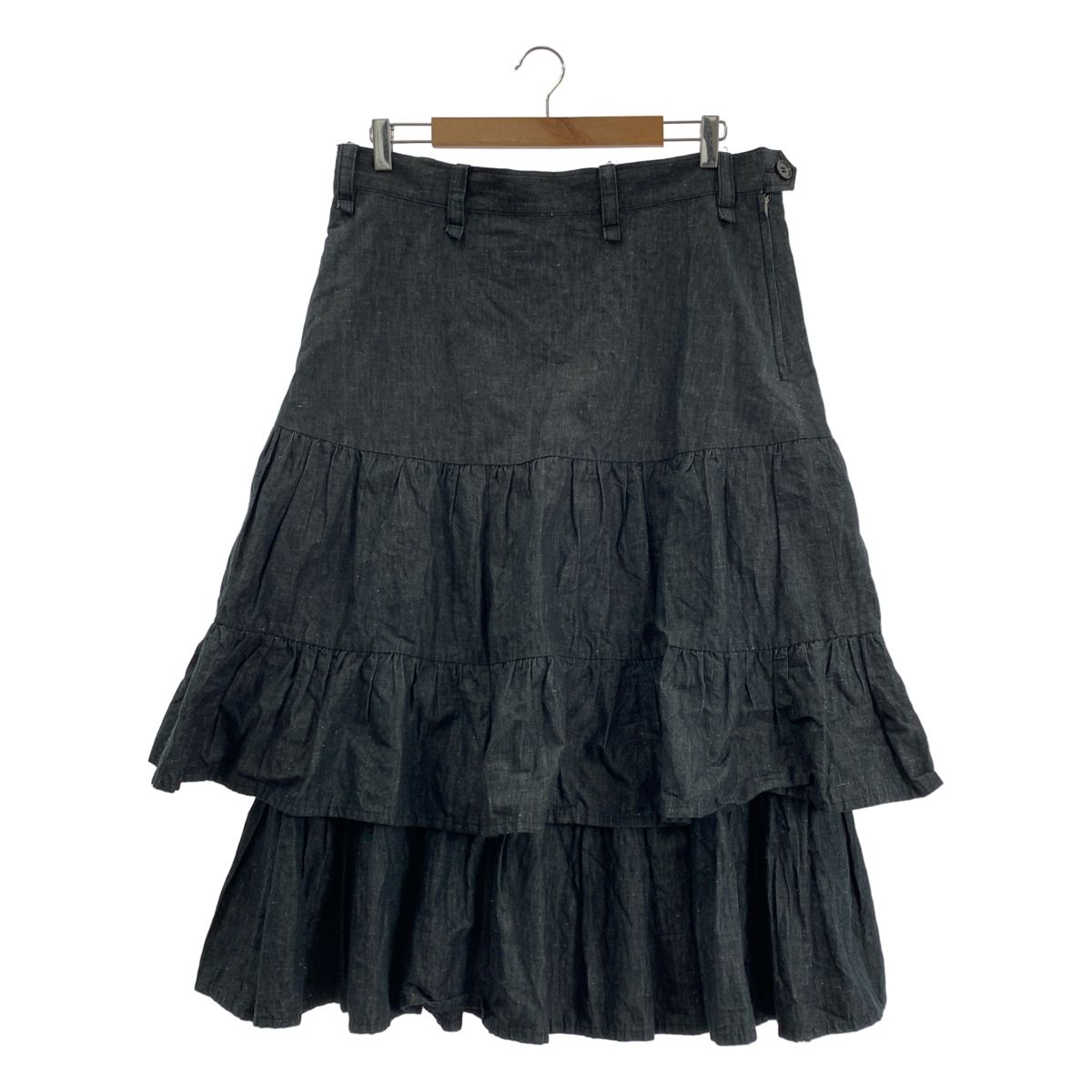 Y s ワイズヨウジヤマモト 2006SS コットン リネン サイドジップ ギャザー ボリューム フ ロングスカート 2 インディゴ系 レディース GULLKHAN_COM