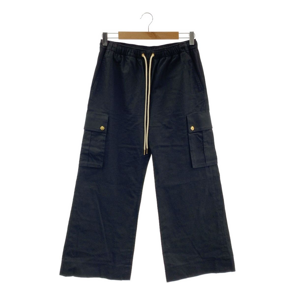 CELINE セリーヌ トリオンフボタン コットンギャバジン イージー カーゴパンツ 36 ブラック レディース