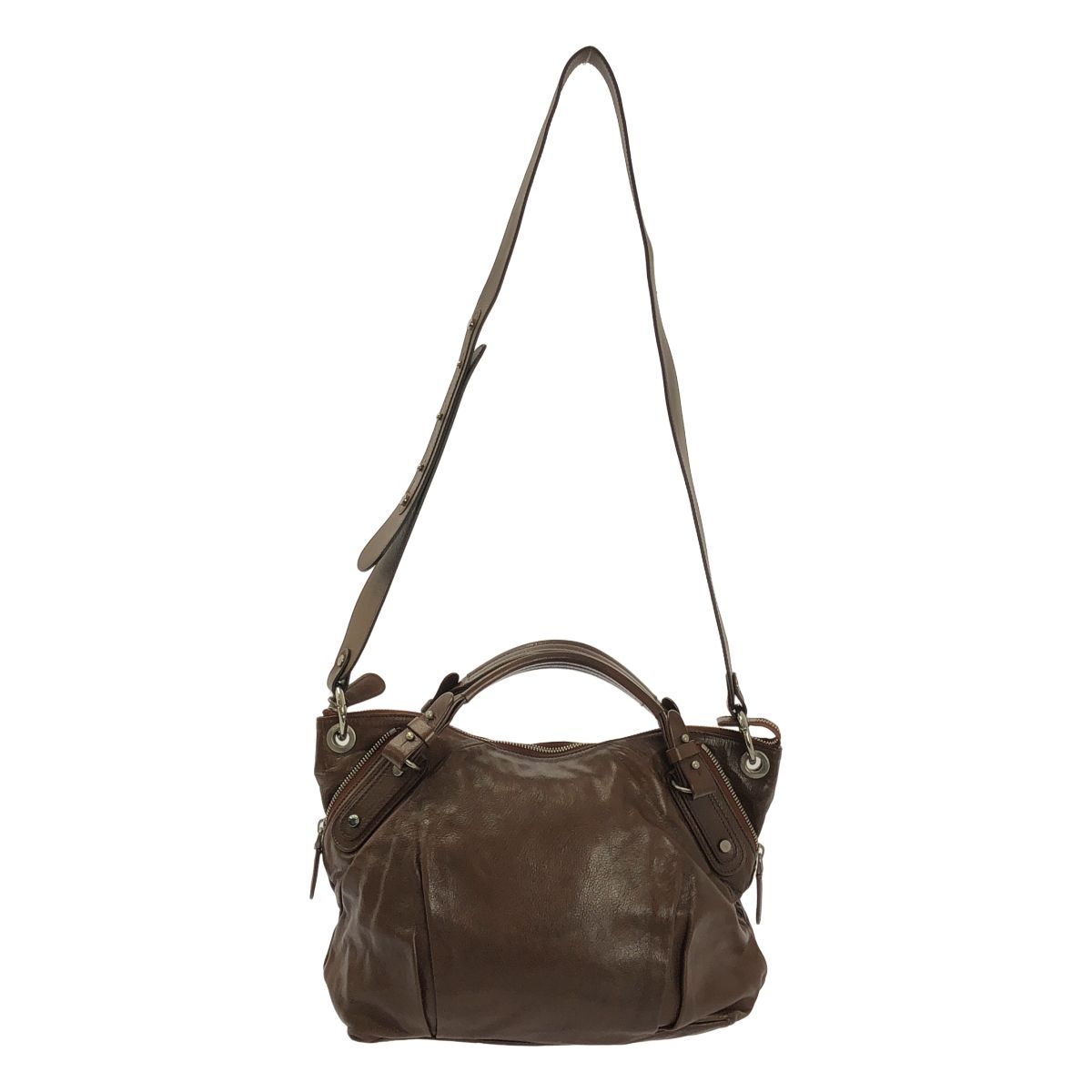 MARNI マルニ 2Way レザー バルーン トート ショルダーバッグ ブラウン レディース