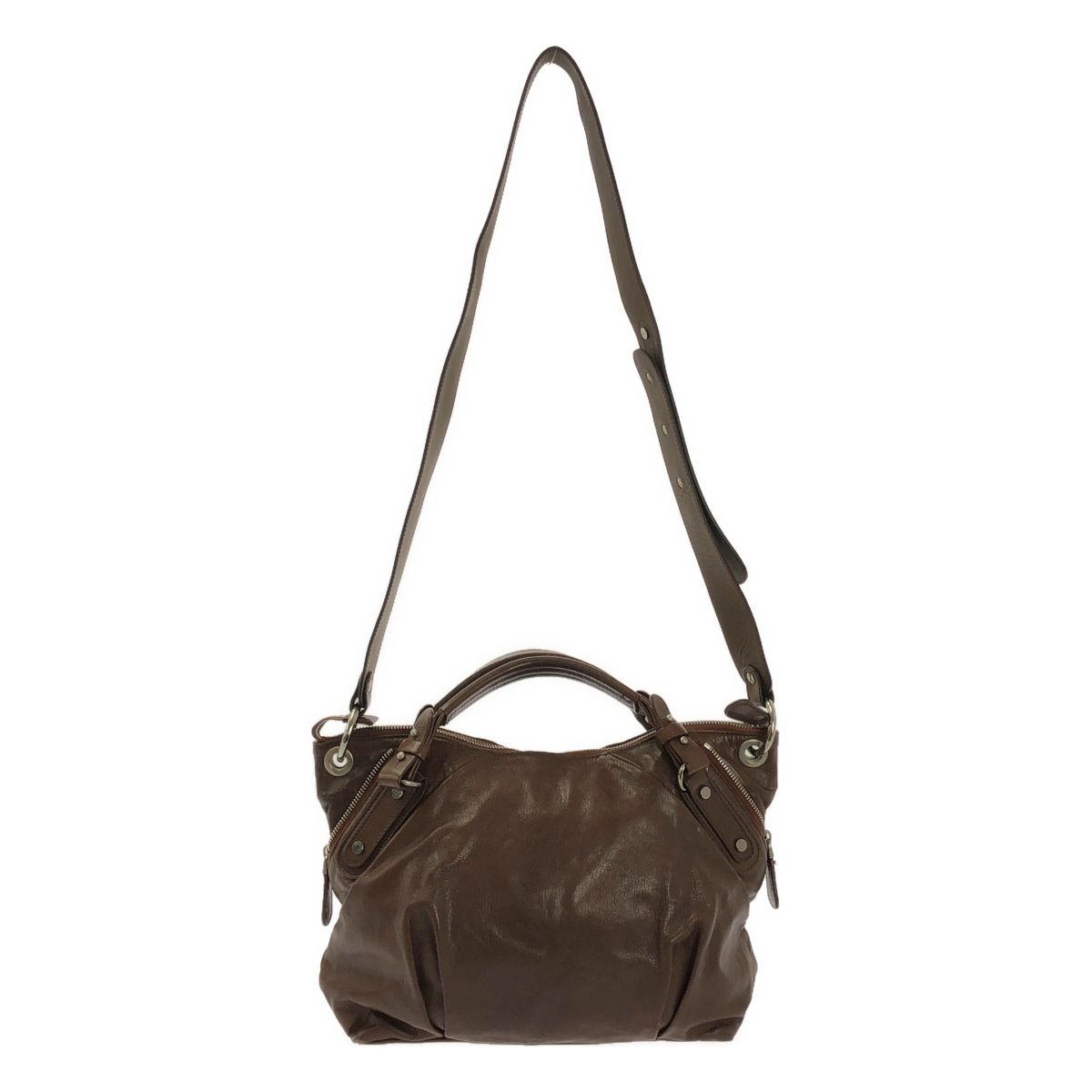 MARNI マルニ 2Way レザー バルーン トート ショルダーバッグ ブラウン レディース