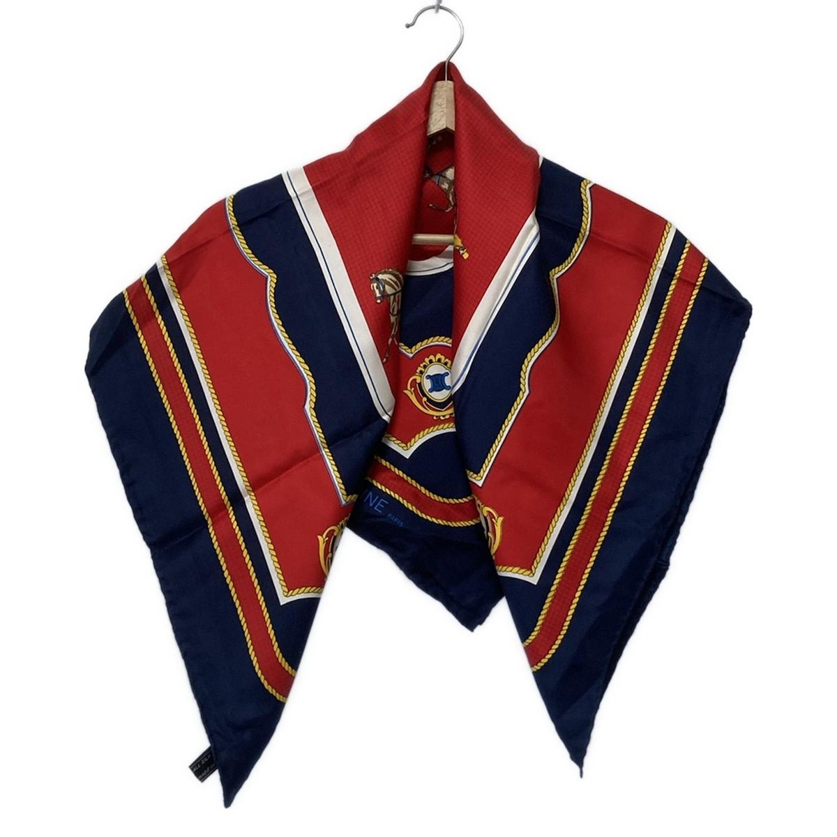 CELINE セリーヌ スカーフ - レッド×ネイビー×マルチ 馬車柄