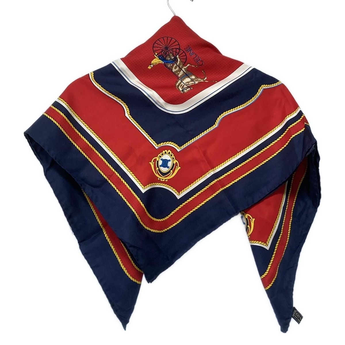 CELINE セリーヌ スカーフ - レッド×ネイビー×マルチ 馬車柄