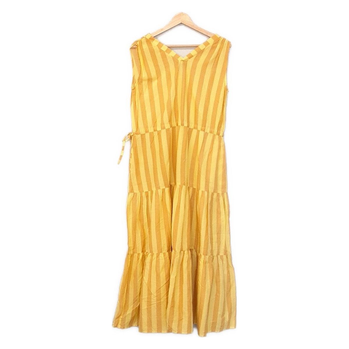 RHC アールエイチシー ワンピース レディース - ライトイエロー×ダークイエロー Vネック ノースリーブ ロング ストライプ