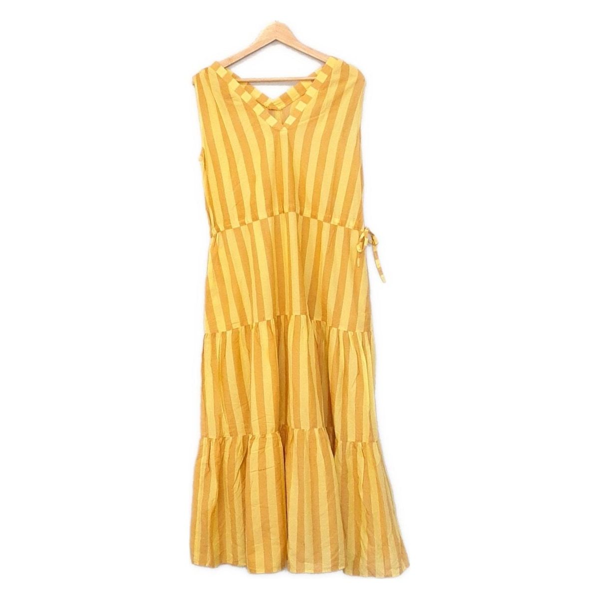 RHC アールエイチシー ワンピース レディース - ライトイエロー×ダークイエロー Vネック ノースリーブ ロング ストライプ