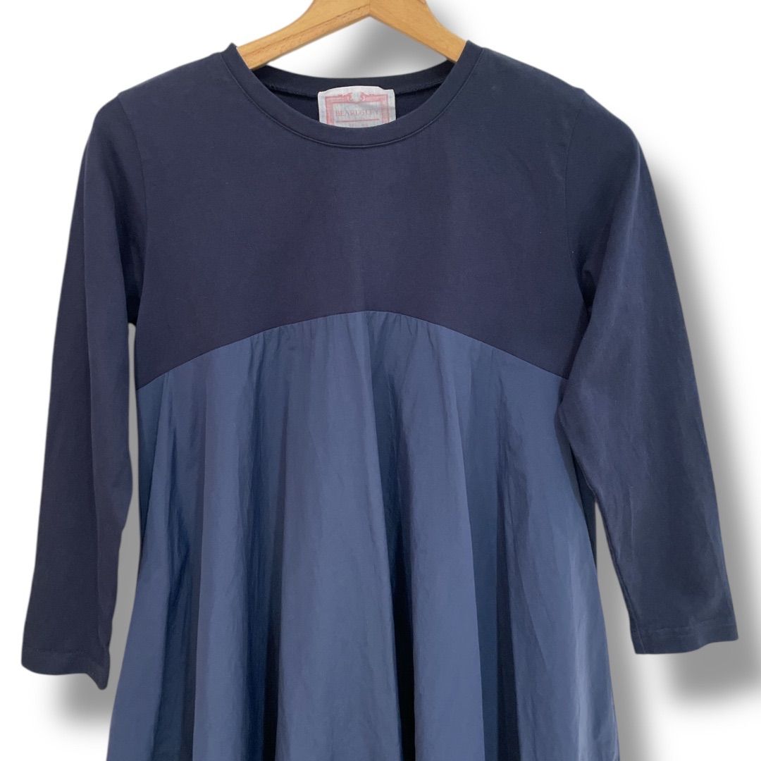 BEARDSLEY ビアズリー 七分袖コクーンマルワンピース BEZ1031309A0009 製 バルーン状 丸いシルエット 胸下切り替え リラックス感 ネイビー 紺 サイズ1 レディース 秋 ゴーゴー古着セントラルパーク名古屋店NO.1420